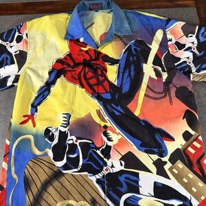 Spiderman Red and Blue Graphic Button Down Shirt